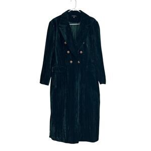 FORE Emerald Green Velvet Long Coat Gold Buttons, Women’s Large